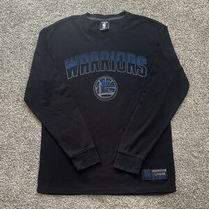 NBA Black Warriors Long Sleeve Crew with Blue Logo